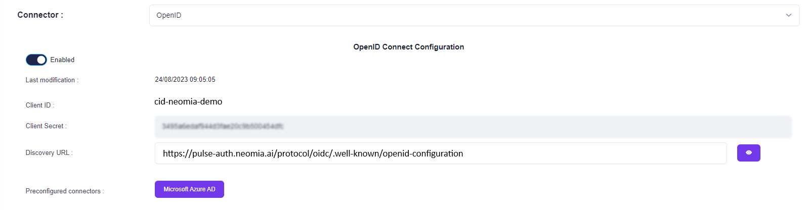 Dashboard OIDC config