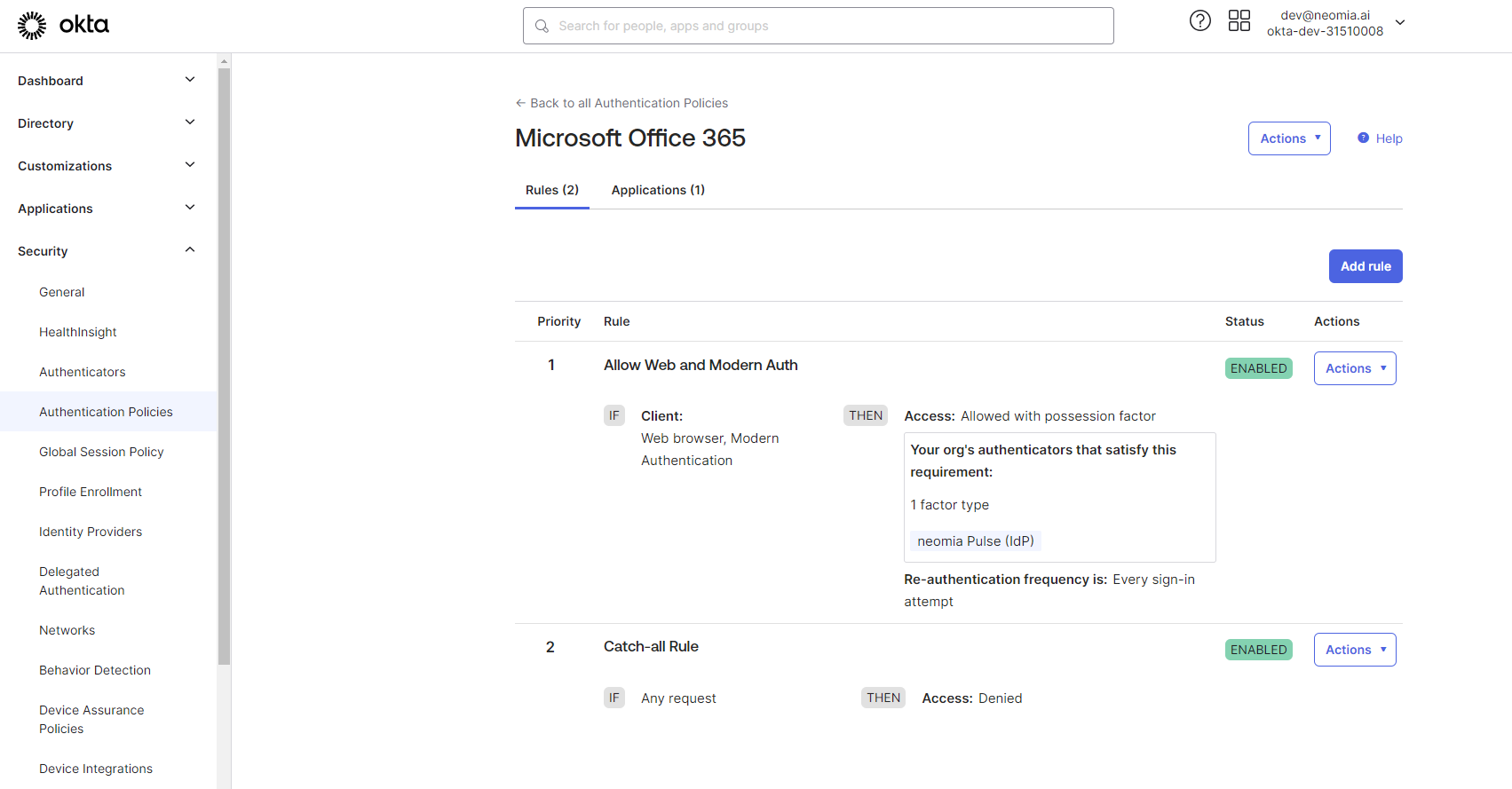 Okta Auth policy