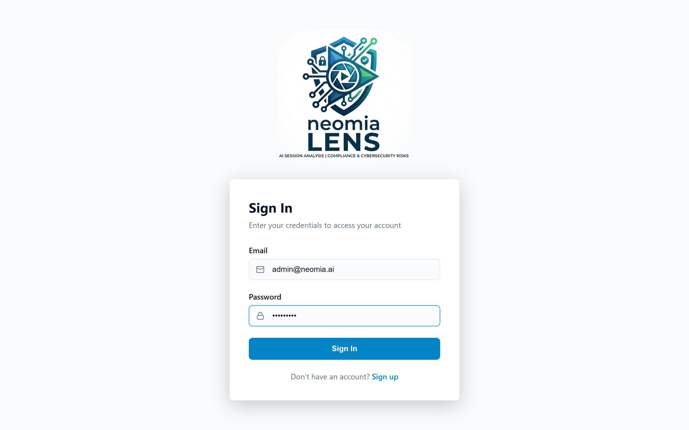 neomia Lens sign-in screen