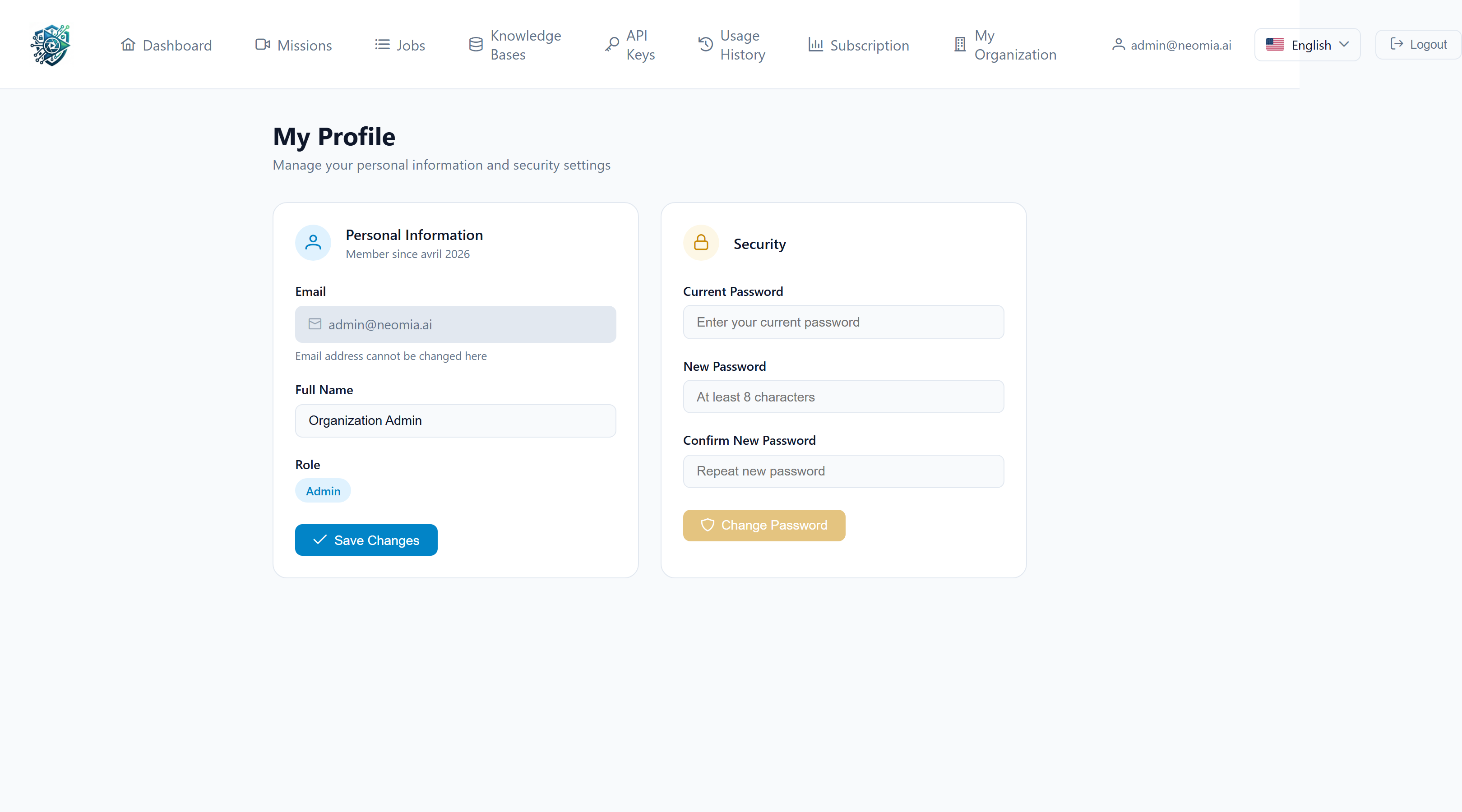 My Profile page