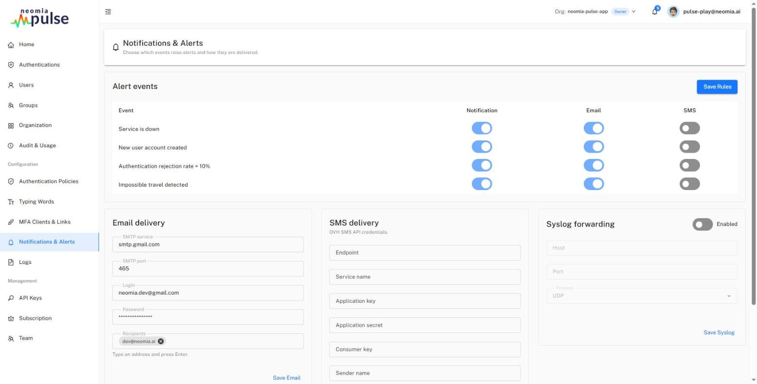 Notifications & Alerts page