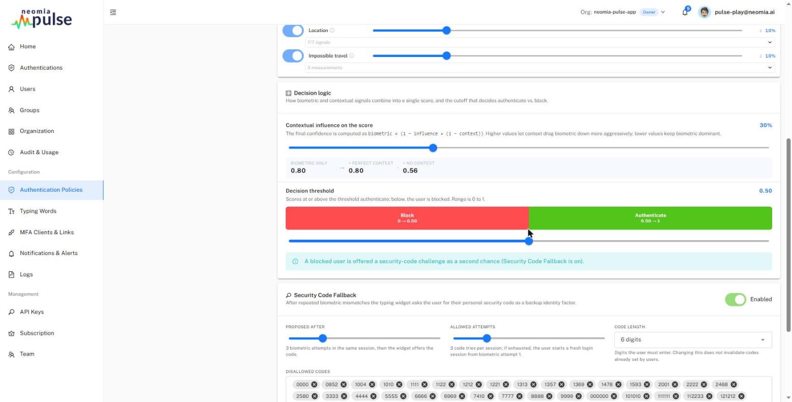 Decision logic and security code fallback