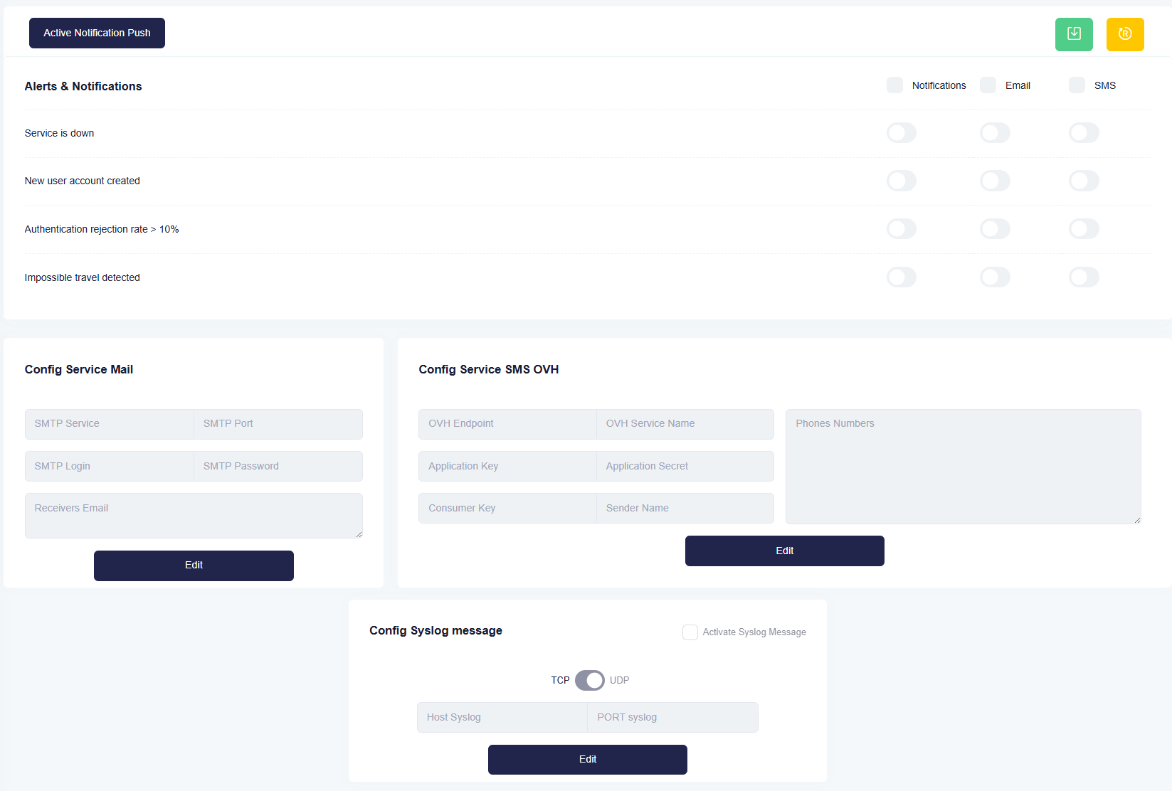 Dashboard Configuration - Alerts