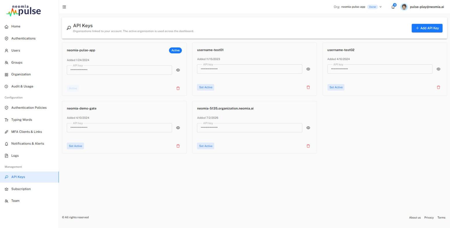 API Keys page