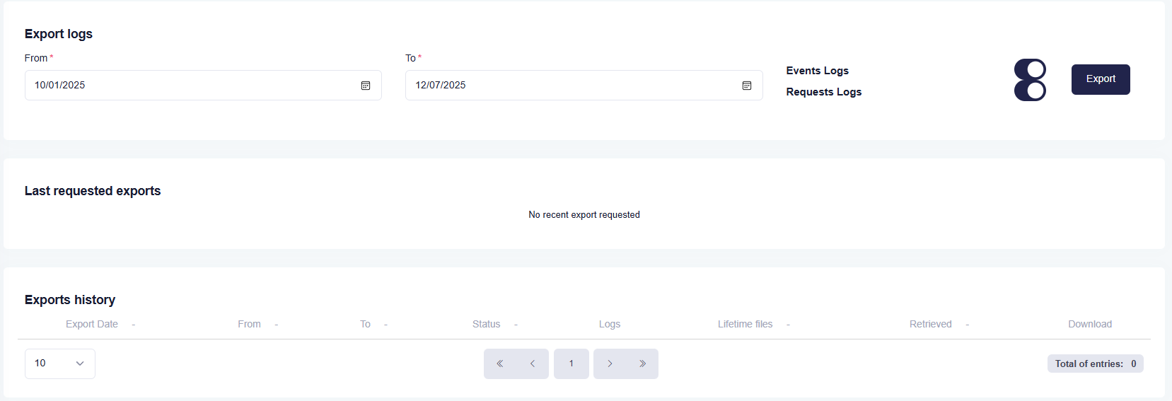 Dasboard Management Logs