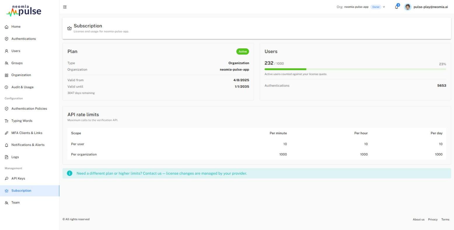 Subscription page